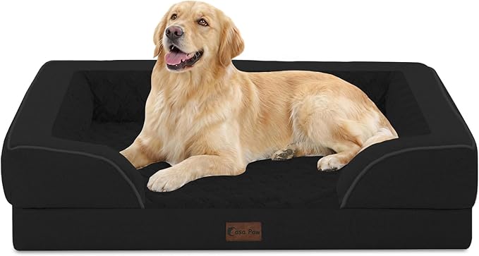 Orthopedic Dog Beds for Large Sized Dogs, Waterproof Memory Foam Large Pet Bed with Sides 36x27Inch, Non-Slip and Egg-Crate Foam Big Dog Couch Bed with Removable Washable Cover, Black