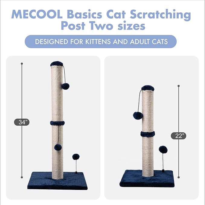 MECOOL Cat Scratching Post Premium Basics Kitten Scratcher Sisal Scratch Posts with Hanging Ball 22 in for Kittens or Smaller Cats, Navy - Image 6