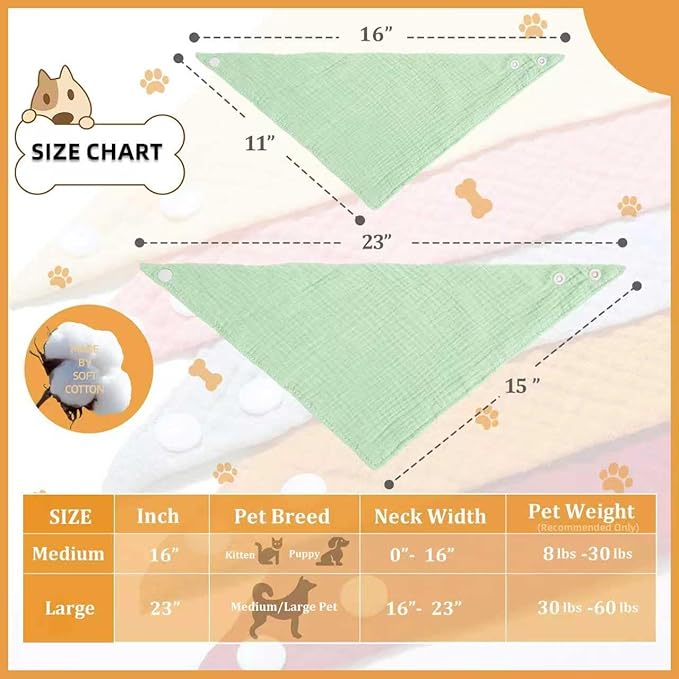 St. Patrick's Day Pet's Bandanas for Medium Dog Solid Color Dogs and cat Scarf with Adustable Button,PeaGreen,Medium