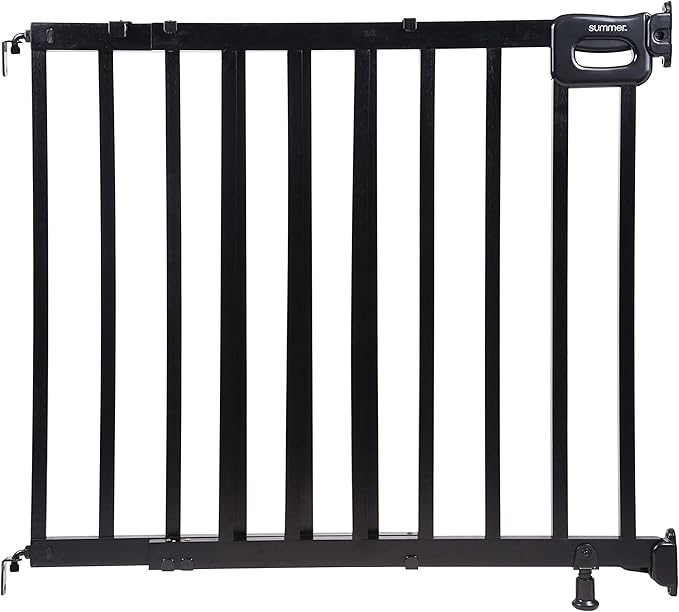 Summer Infant Deluxe Stairway Simple to Secure Safety Pet and Baby Gate,30'-48' Wide, 32' Tall, Install on Wall or Banister in Doorway or Stairway,Hardware Mount, Auto Close Walk-Thru Door-Black Wood