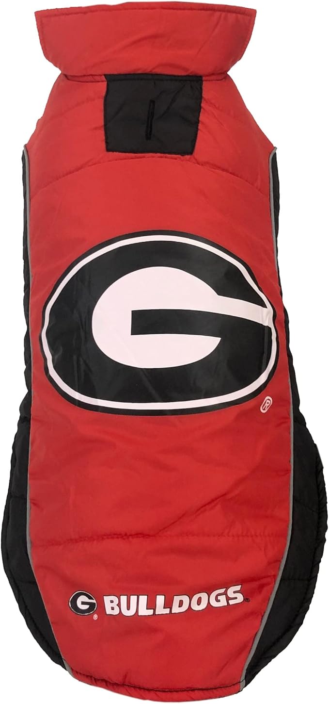 NCAA Georgia Bulldogs Puffer Vest for Dogs & Cats, Size Small. Warm, Cozy, and Waterproof Dog Coat, for Small and Large Dogs/Cats. Best NCAA Licensed PET Warming Sports Jacket