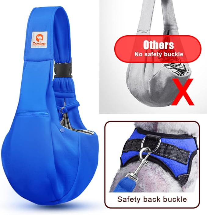 Tomkas Small Dog Sling Carrier - Zipper Pocket & Adjustable Strap & Zip Pocket - for 3-10 lbs Pets (Royal Blue, M - Zipper Pocket & Classic Strap)