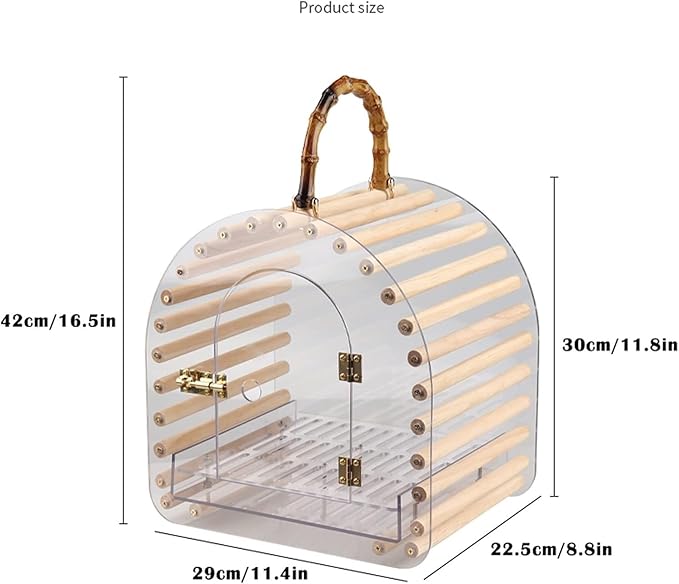 Transparent Acrylic Bird Travel Carrier with Handle, Breathable Portable Cage for Small Birds, Parrots, Cockatiels, Indoor & Outdoor Use