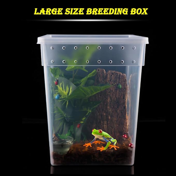 7 Pack Large Size Reptile Feeding Box Gecko Plastic Transparent Breeding Box for Snake Tree Frog Bearded Dragon Lizard Spider Praying Mantis (7.8" x 7.8" x 9.8")