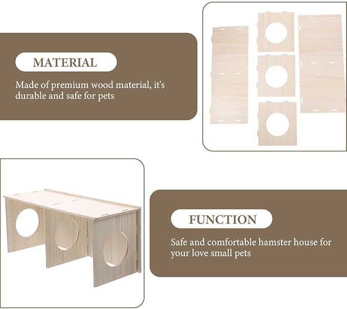 INOOMP Wooden Hamster Hideout Spacious Chewable Cabin for Hamsters and Guinea Pigs Design Comfortable Secluded Home for Pets and Cage Decor