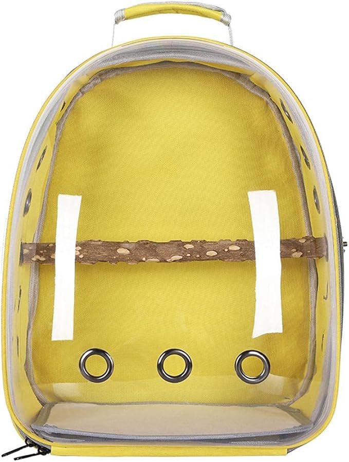 Bird Traval Carrier Cage, Clear Space Capsule Backpack to Carry Parakeet Cockatiel, Vet Transport School Bag (Yellow)