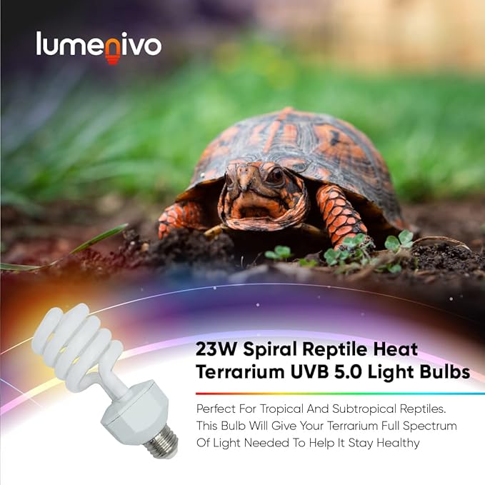 lumenivo 23 Watt UVB Reptile Light 5.0 23W Spiral Reptile Heat Terrarium Light Bulbs for Turtles, Gecko, Tortoise, Snake, Lizard, Chameleons, and Insects - 120V - 5 Pack