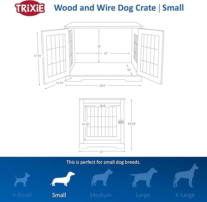 TRIXIE 29.5" Indoor Dog Crate, Wooden Crate Table for Dogs Up to 25 lb, Small Dog Kennel, Perfect in Any Room, Brown