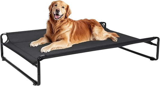 Veehoo Outdoor Elevated Dog Bed,Raised Dog Beds for Large Dogs, Washable Dog Cot with Headrest Sides, Non-Skid Feet, Breathable Mesh, Cooling Pet Hammock for Indoor or Camping, 42", Black