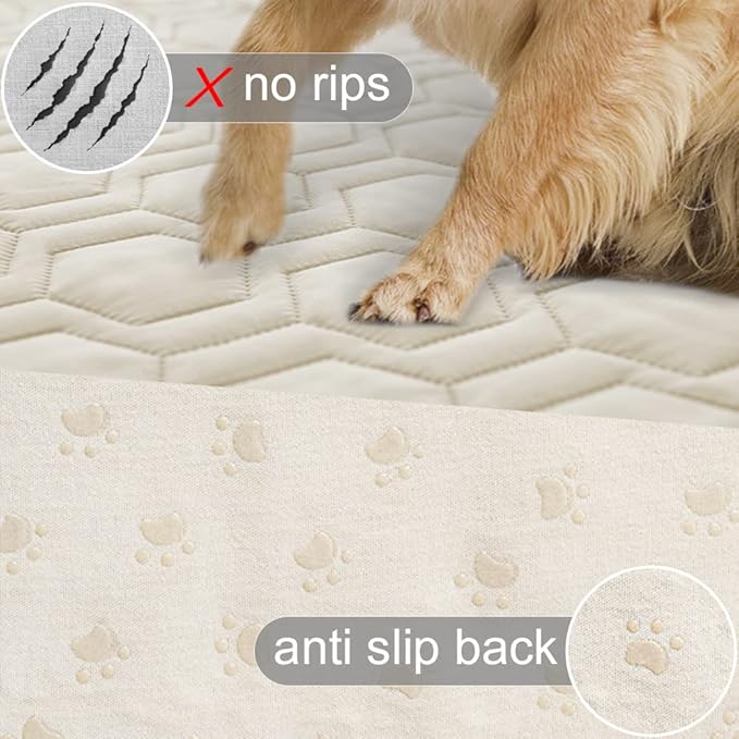 Tcksstex Waterproof and Anti-Slip Dog Bed Cover and Pet Blanket Sofa Pet Bed Mat ，car Incontinence Mattress Protectors Furniture Couch Cover for Most Cats Dogs, Pets（68x82- Ivory）
