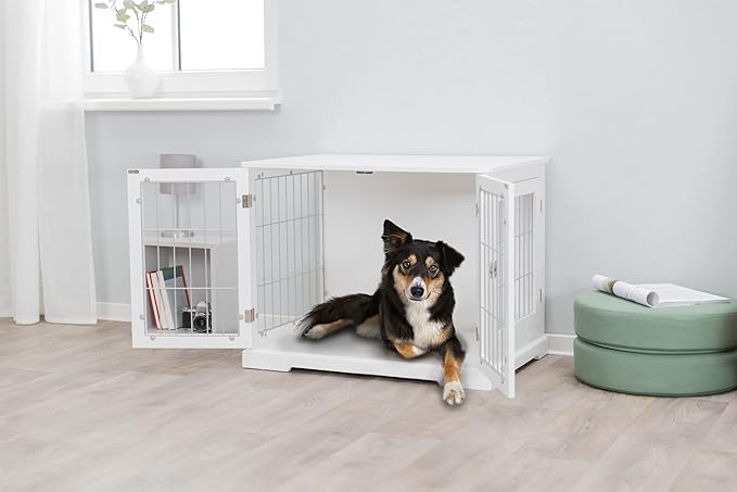 Trixie 32.7" Indoor Dog Crate, Wooden Crate Table for Dogs Up to 50 lb, Medium Dog Kennel, Perfect in Any Room, White