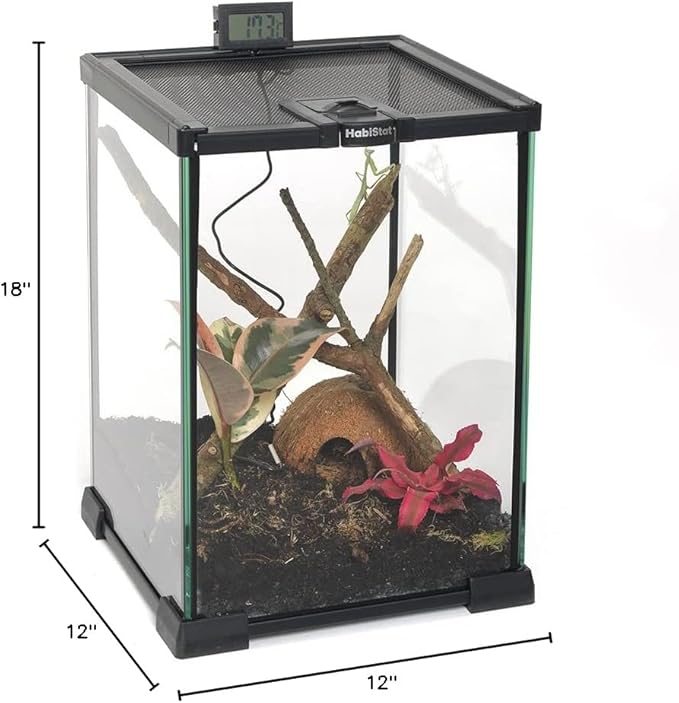 Habistat Glass Terrarium for Reptiles 12"x12"x18" – Stackable Reptile Enclosure for Inverts & Amphibians with Lock & Waterproof Base, Ideal Terrarium Tank for Chameleons, Geckos and Bioactive Setups