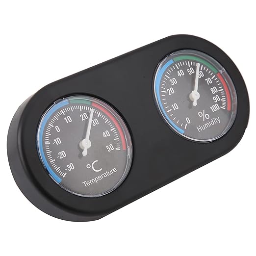 Mini Analog Temperature Humidity Meter, Round Shape Thermometer Hygrometer, Black Compact Design - Accurate Physical Measurement, No Battery Needed, for Reptile Tank and Home Use