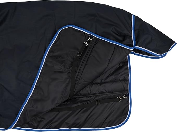 HORZE Glasgow Heavy Weight Winter Turnout (400g Fill) | Waterproof Combo Horse Blanket with Neck Cover - Dark Blue - 78 in