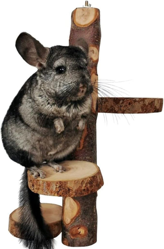 Chinchilla Large Hanging Wooden Rotating Platform - Small Animal Natural Fruit Wood Standing Platform for Squirrels, Sugar Gliders & Birds