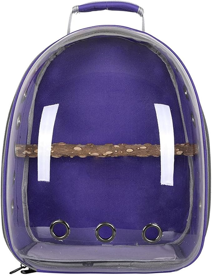 Bird Traval Carrier Cage, Clear Space Capsule Backpack to Carry Parakeet Cockatiel, Vet Transport School Bag (Purple)