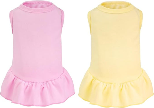 2 Pcs Dog Dress Cute Cat Skirt Solid Color Summer Clothes for Small Pet Dogs Cat (Yellow,Pink, X-Small)