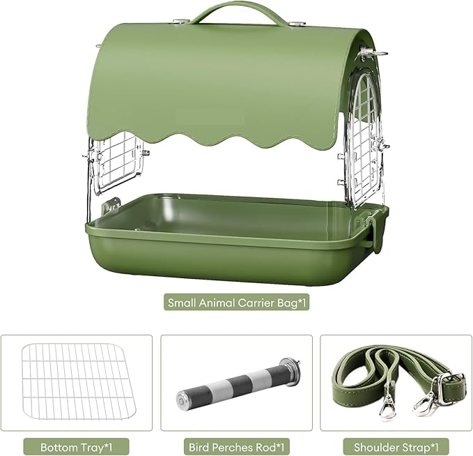 Bird Cage Bird Carrier Backpack with Perch, Transparent Travel Cage Bag with Shade Cover Visible Window for Parrots Budgie Home Decor(Green)