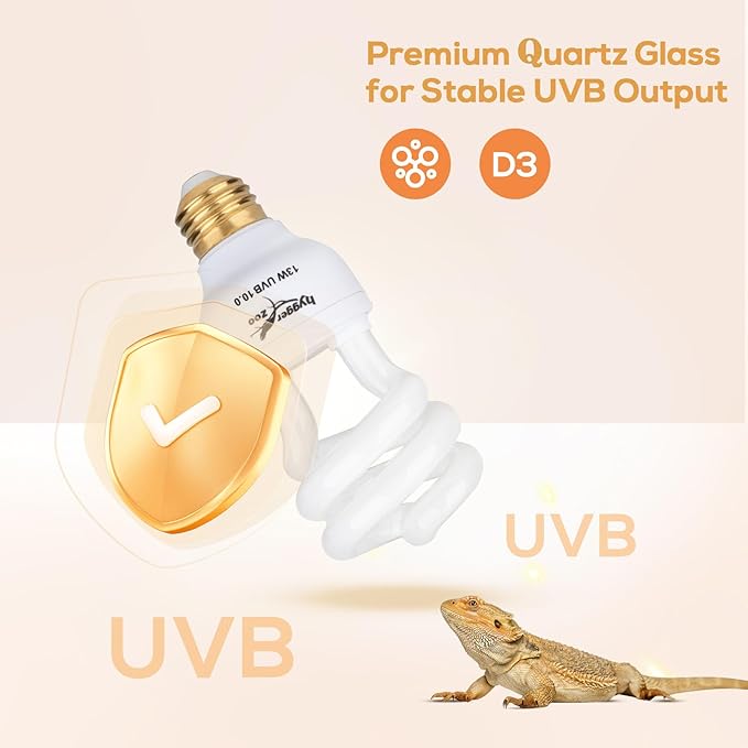 UVB Bulb for Reptiles, 10.0 13W UVB Light for Reptiles, Hygger zoo UVA UVB Reptile Light Bulb Reptile UVB Bulb UVB Light for Bearded Dragon Turtle Lizard Reptile Lamp Terrarium Lamp for Desert Reptile