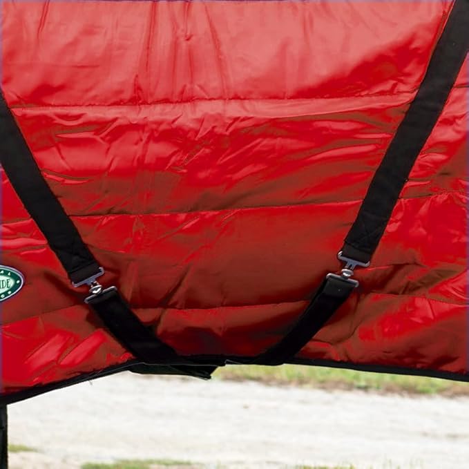 Country Pride Sentinel Channel Quilt Horse Stable Blanket, Midweight Open Front, 420D Nylon Outer Shell, 250g Poly-Fill Insulation, Wither Protection, Adjustable Leg Straps, Bias Surcingle (84, Red)