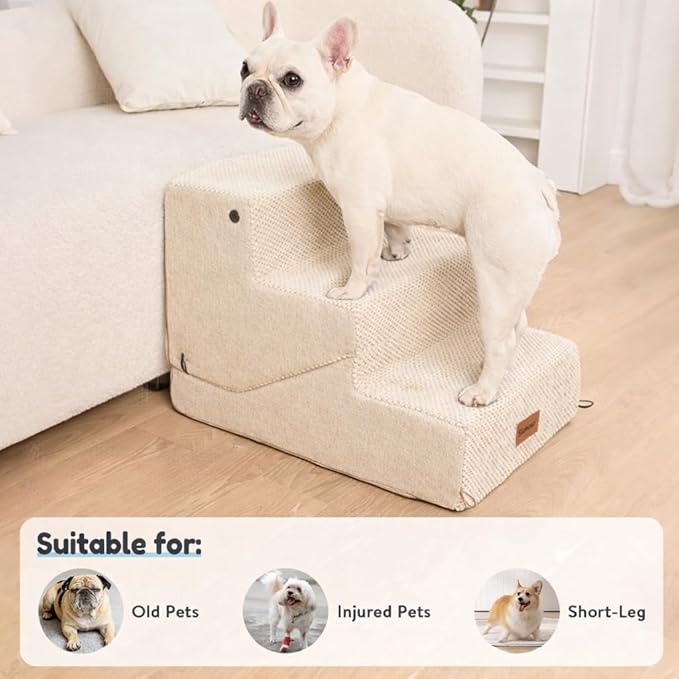 4-Step Dog Stair and Ramp for Small Dogs and Cats, Pet Steps for Bed with Non-Slip Bottom, Beige