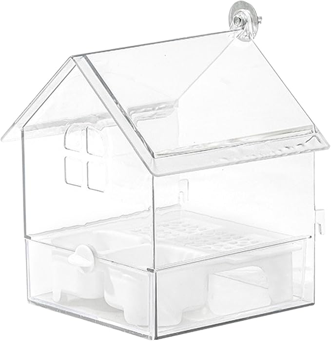 Pull Out External Parrot Feeder Transparent Easy to Fill, Clean Bird Bath Dish Bird Feeder for Fence Hummingbird Patio Finch