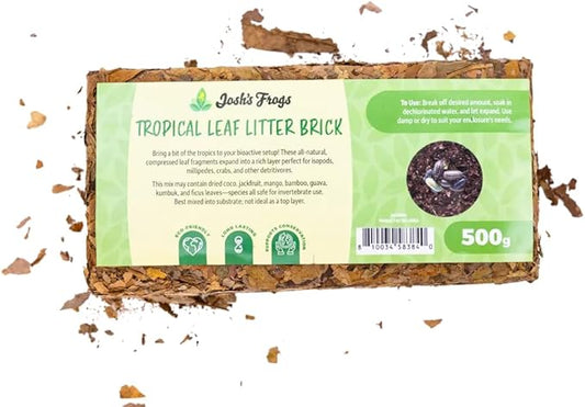 Josh's Frogs Compressed Natural Tropical Leaf Litter Brick, 500g, All-Natural Leaf Fragments for Isopods, Millipedes, Crabs, Detritivores
