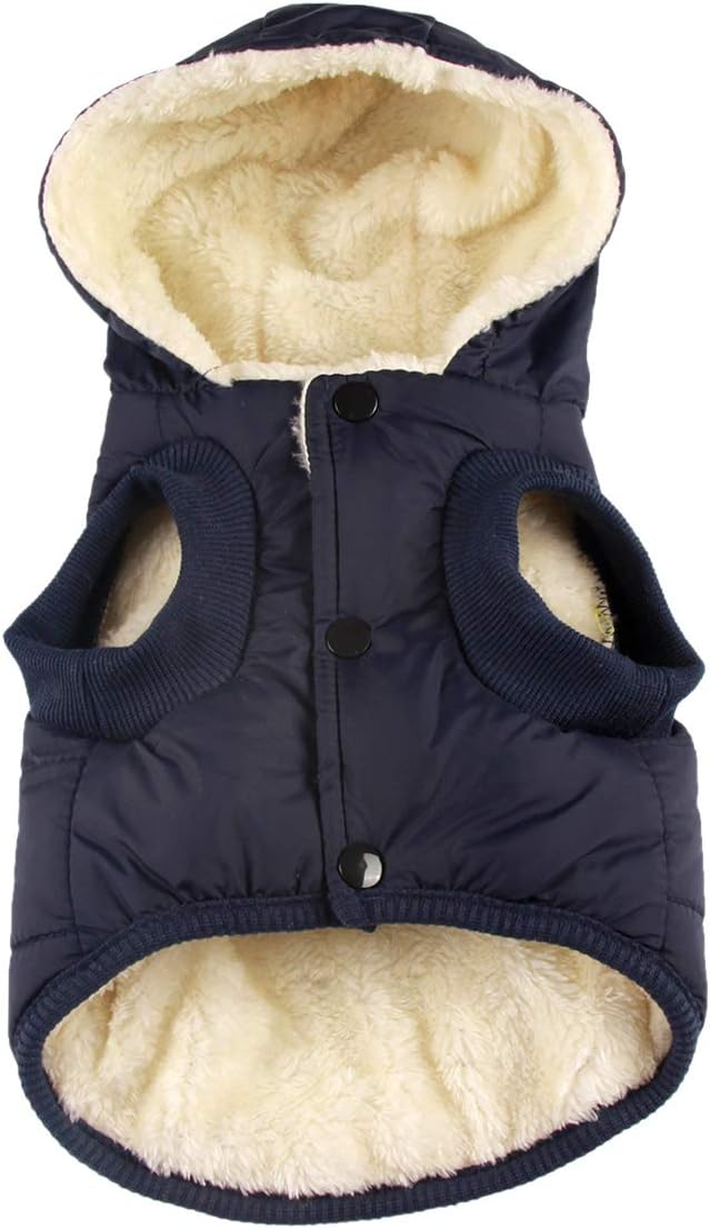 Vecomfy Fleece Lining Extra Warm Dog Hoodie in Winter for Medium Dogs Jacket Pet Coats with Hooded,Blue L