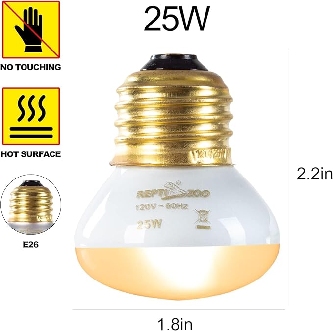 REPTI ZOO 25W Upgraded Nano Reptile Daylight Basking Spot Heat Lamp Bulb 2 Pack, UVA Full Spectrum Sun Light Daytime Heating Lamp for Reptile