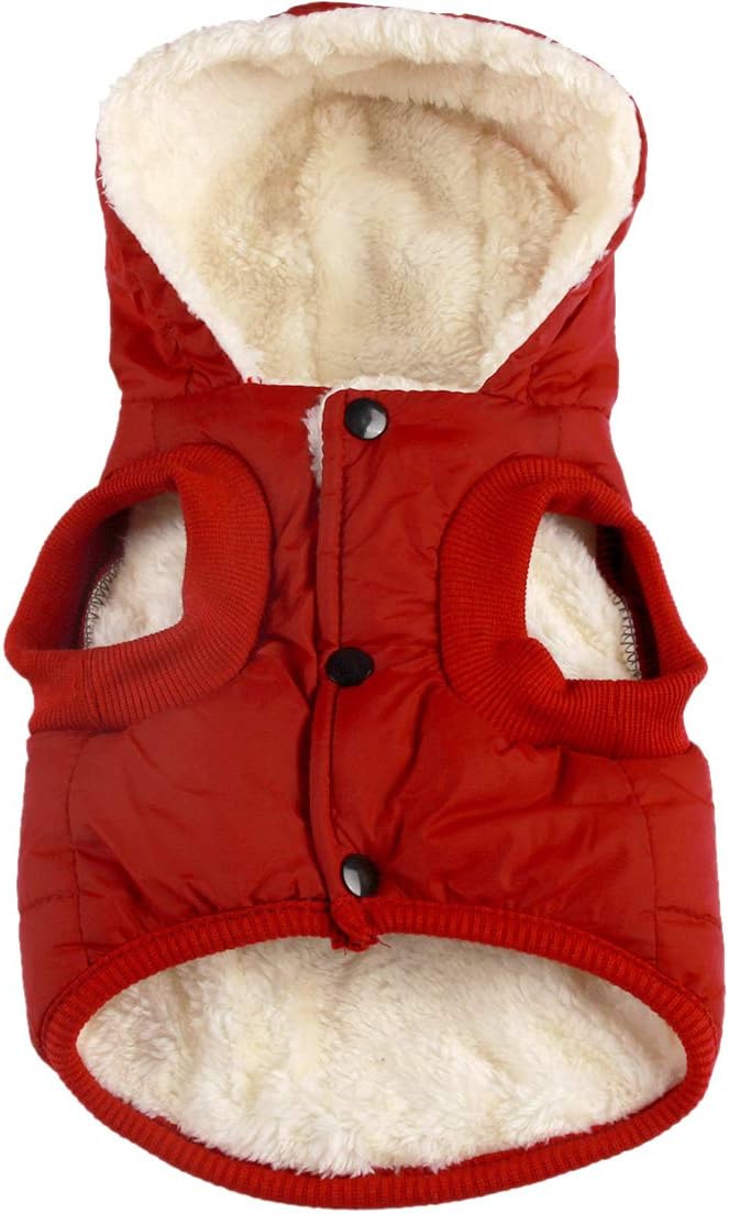Vecomfy Fleece Lining Extra Warm Dog Hoodie in Winter,Small Dog Jacket Puppy Coats with Hooded,Red XS