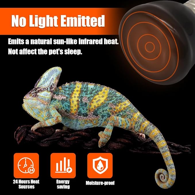 Mini Reptile Heat Lamp Bulb Ceramic Infrared Heat Emitter（4 Pack） E26/E27 Base, AC110V, for Pet Amphibian Snake, Turtle, Lizard, Chicken, Brooder Coop, No Light (100, Watts)