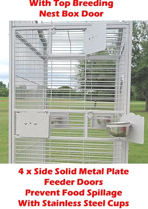X-Large Double Ladders Open/Close Play Perch Stand Top Wrought Iron Bird Parrot Parakeet Finch Macaw Cockatoo Cage Include Seed Guard and Toy Hook