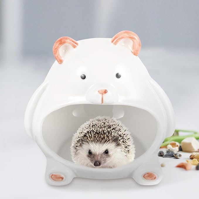Balacoo Ceramic Hamster Hideout, Dwarf Cool Bed, Hamster House and Habitat for Chinchillas Hedgehogs, Gerbils Mouse and Guinea Pigs, Small Pet All Season House (Bear)
