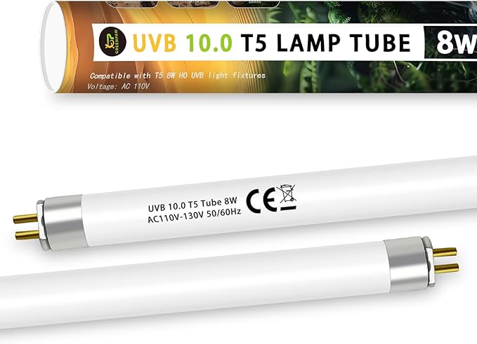 T5 10.0 UVB Light Bulb for Reptiles, 8W HO UVB Reptile Lamp Bulb, 2 Pack 12 Inch UVA UVB Fluorescent Lamp Tube for Bearded Dragon Leopard Gecko Tortoise Lizards