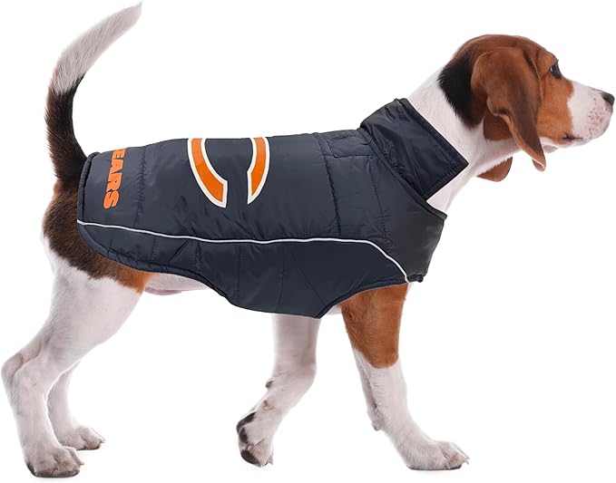 NFL Chicago Bears Puffer Vest for Dogs & Cats, Size Large. Warm, Cozy, and Waterproof Dog Coat, for Small and Large Dogs/Cats. Best NFL Licensed PET Warming Sports Jacket