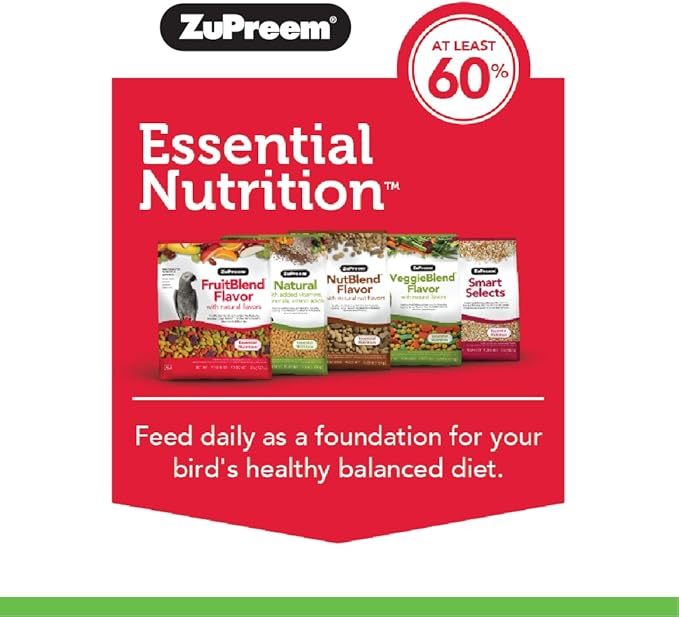 ZuPreem Natural Bird Food, Daily Bird Feed Pellets for Cockatiel, Lovebird, Quaker, Small Conure, Lorikeet, ZuPreem Core Nutrition, Added Vitamins, Made in USA, Cockatiel Food, (Medium, 10 lb Bag)