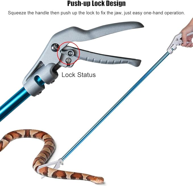 IC ICLOVER 52 Inch Aluminum Alloy Snake Tongs, Professional Standard All-in-One Reptile Grabber Rattle Snake Catcher Wide Jaw Handling Tool with Lock and Grip Handle