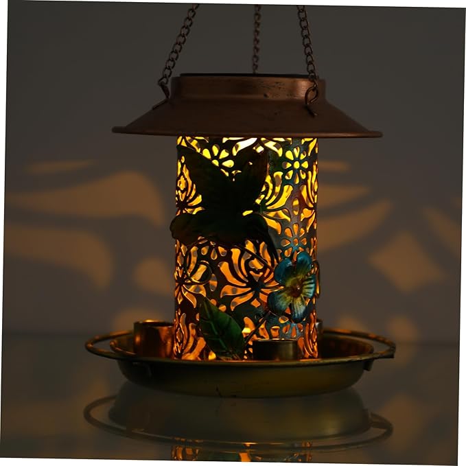 VANZACK Solar Bird Feeder Sturdy Metal Design for Outdoors Unique Hanging Bird Feeder with Elegant Patterns Water Cup for Attracting Garden Birds