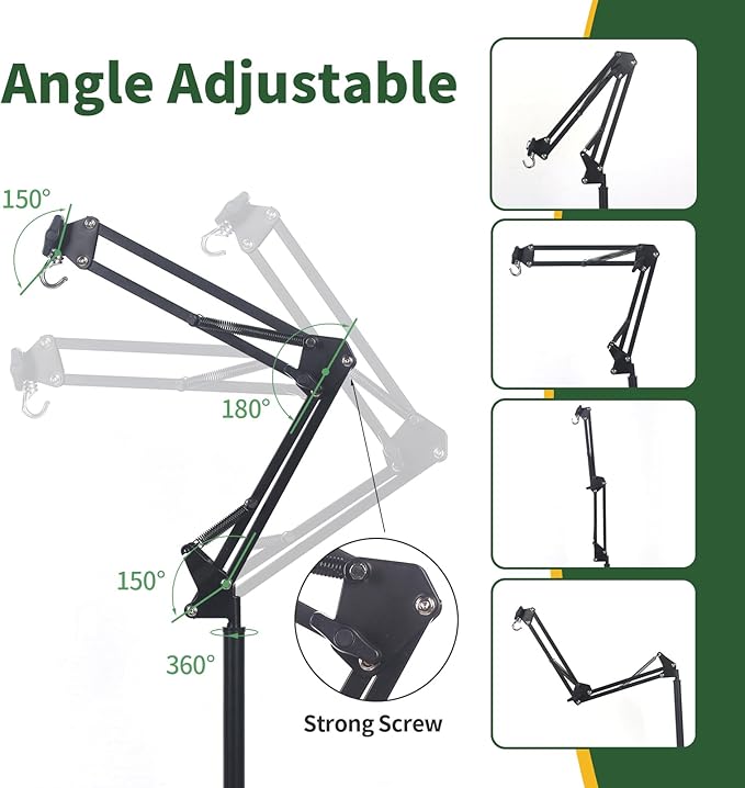 Reptile Lamp Stand, Adjustable Heat Lamp Holder, Floor Light Holder Lamp Hanging Bracket, Black Metal, for Reptile Glass Terrarium Bearded Dragon Turtles Snake and Chicks