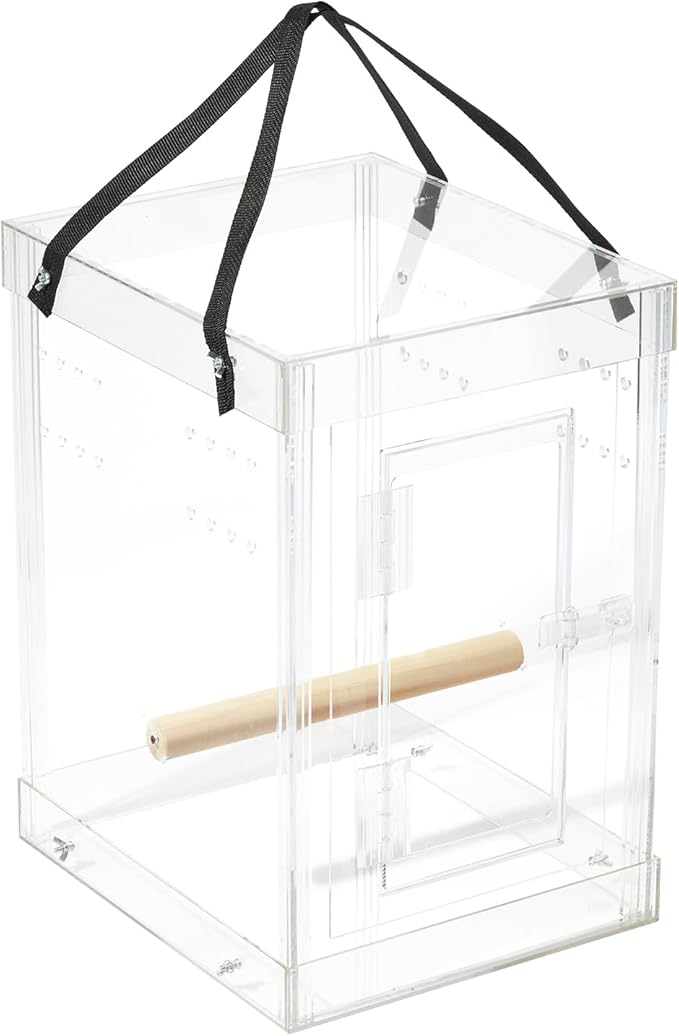 PENNZONI Medium Bird Carrier Display Case, Crystal Clear Acrylic Bird Travel Cage