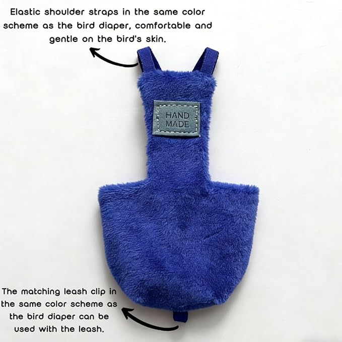 Adjustable Bird Diaper Parrot Clothes Flight Suite, Reusable Parrot Nappy with Waterproof Inner Layer, Warm Bird Urine Wet Suit Costume for Conure African Grey Quaker (Dark Blue, with Leash,2XL)