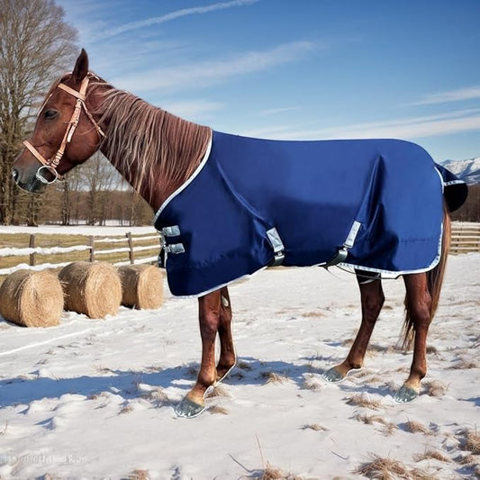 1200D Winter Horse Blanket for Real Horses | Medium Weight Turnout Blanket for All Seasons | 220g | Sizes 72" 78" 81" (Navy Blue, 78 in)