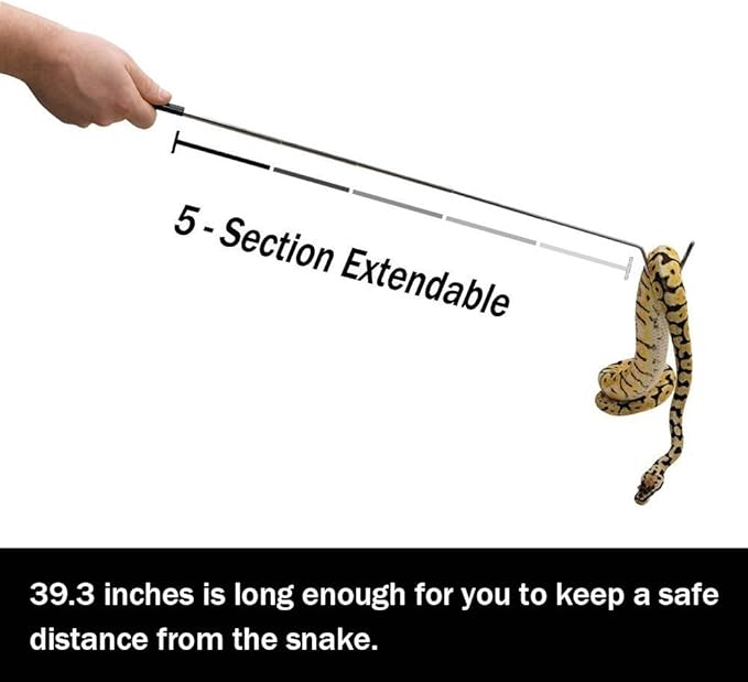 ayamaya Collapsible Snake Hook Extend to 39.3 inch, Telescoping Pocket Stainless Steel Snake Shaft Retractable Reptile Hook Soft Grip Field Hook for Catching Handling Grabber Separate Small Pet Snake