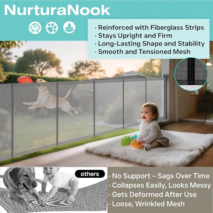 Retractable Baby Gate,Mesh Baby Gate or Mesh Dog Gate,34" Tall,Extends up to 120" Wide,Child Safety Gate for Doorways, Stairs, Hallways, Indoor or Outdoor (Gray, 120''Wide 34''Tall)