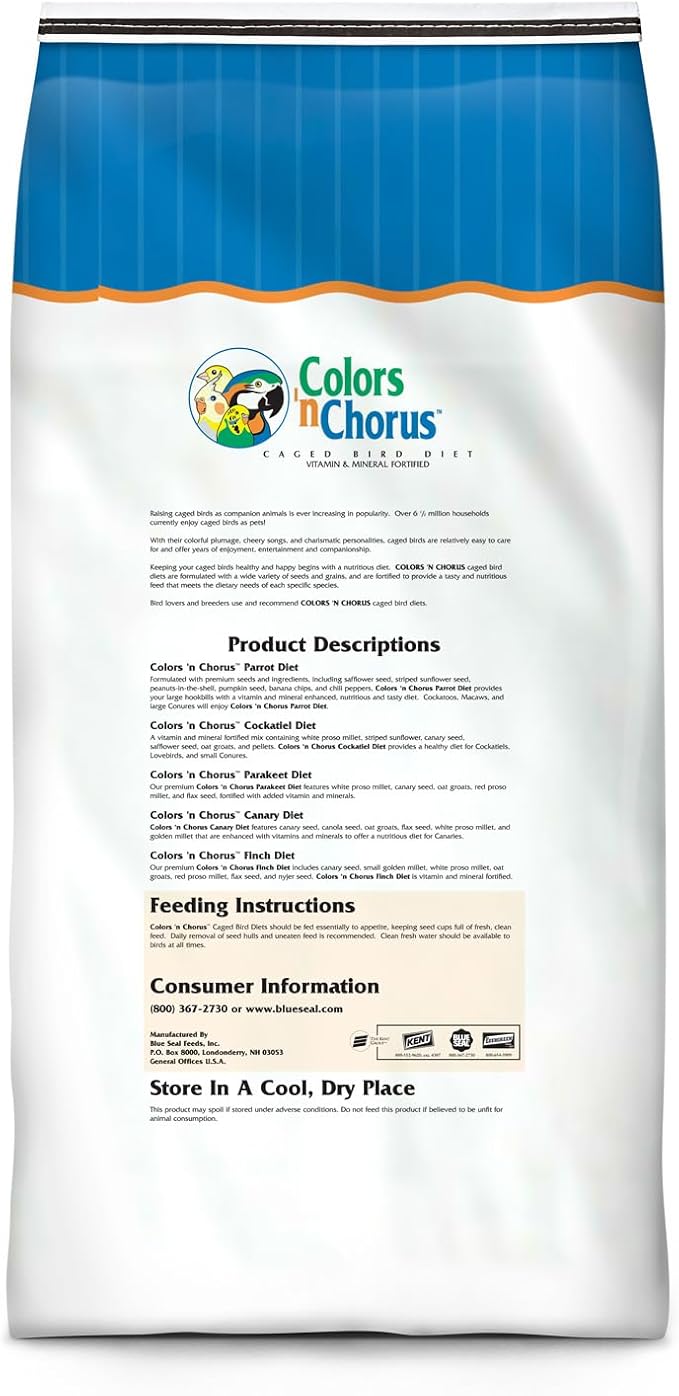 Blue Seal Colors ‘N Chorus Finch Bird Feed | Premium Seeds and Ingredients for a Nutritious and Tasty Diet | 50 Pound Bag