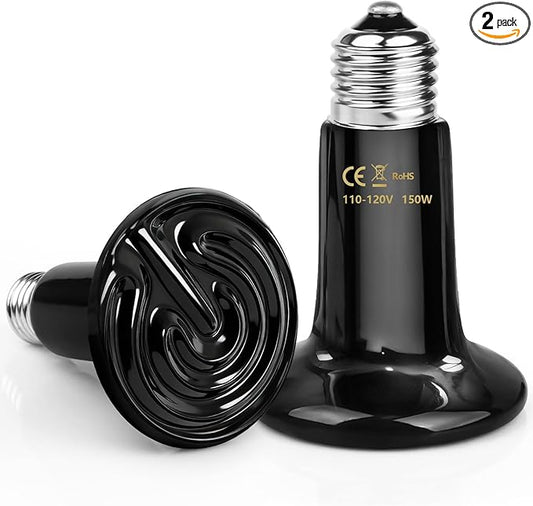 150W Ceramic Heat Emitter Reptile Heat Bulb E26 Base Heat Lamp Bulbs No Light Heat Lamp for Amphibian Pet Brooder Coop Lizard Turtle Snake Terrarium
