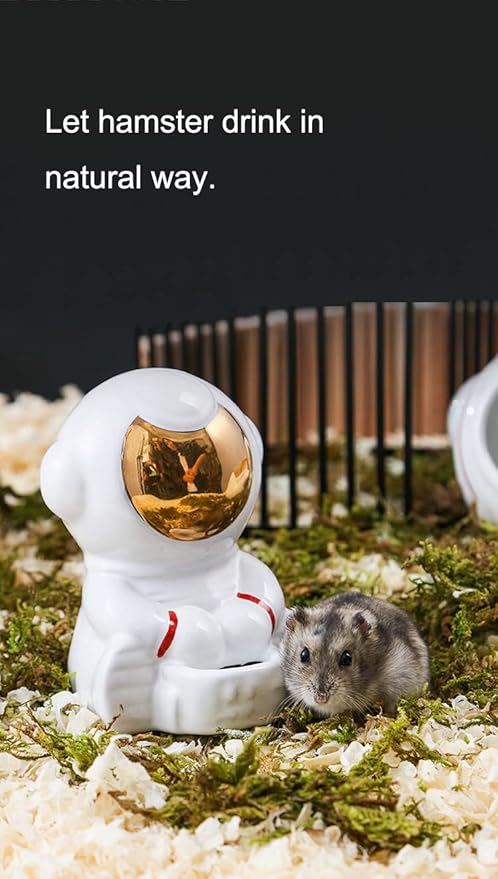 iHOO Hamster Water Bowl,Small Animals Automatic Drinking Bowl, Astronaut Shape Ceramic Bowls for Dwarf Syrian Hamsters Gerbils Mice Rats Rabbits(Astronaut,180ML)