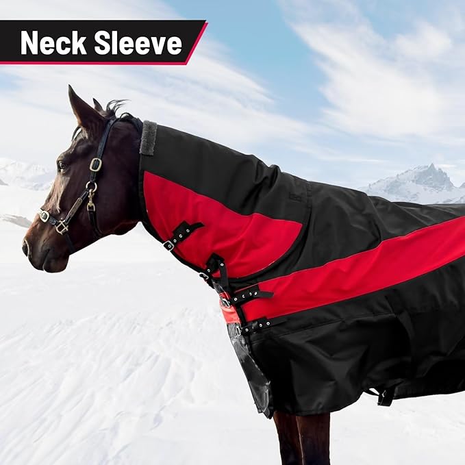 Horse Turnout Blanket,1600D Waterproof Medium Weight Winter Blanket for Horse,(220g Filling) with Detachable Neck Cover, Horse Blanket for Real Horses
