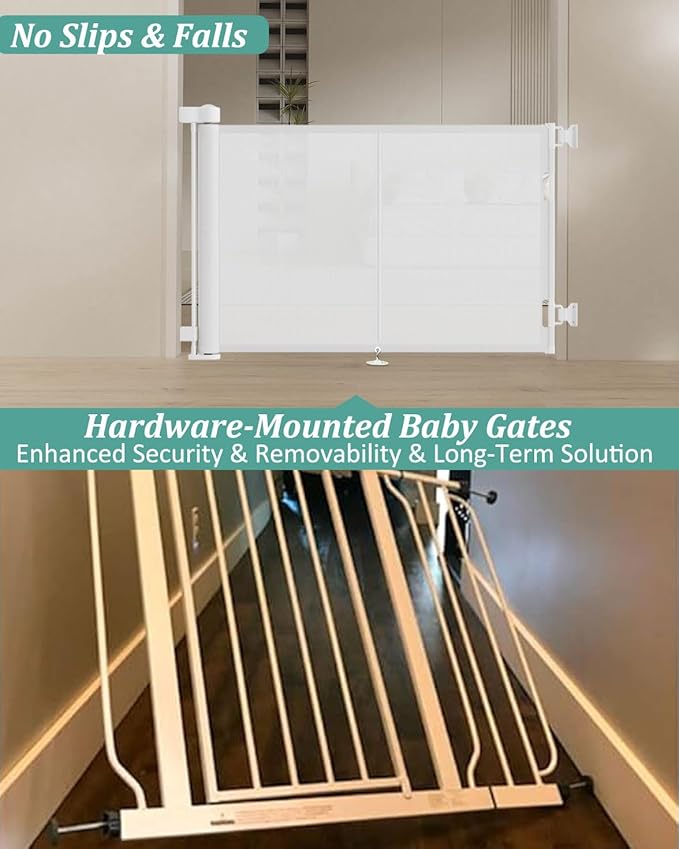 Miumoon 59 inch Retractable Baby Gates 42 inch Tall, Retractable Gate with Reinforced Strip Design to Prevent Crawling Through, 5 FT Retractable Dog Gate for Stairs, Doorways, Hallways, Indoor/Outdoor