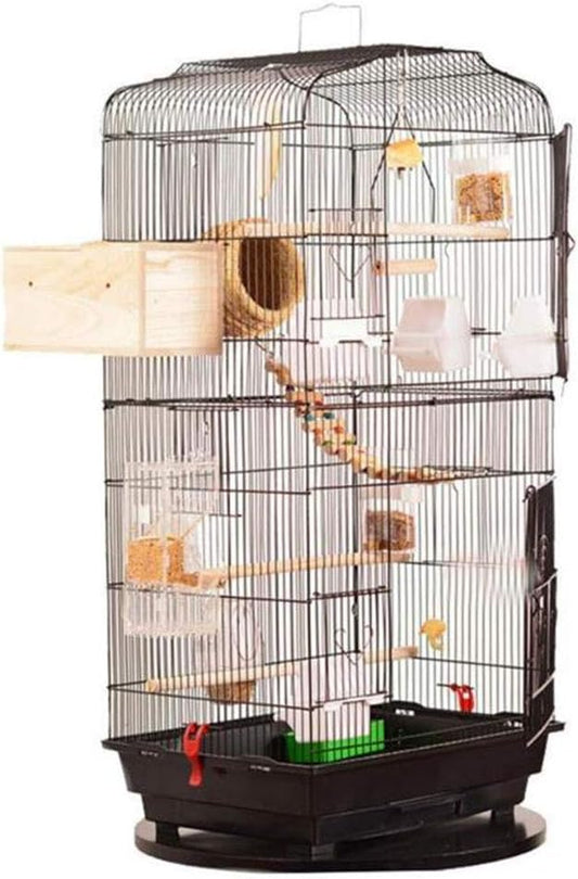 Large Black Metal Bird Cages Parrot House Finch Perch with Tray Complete Accessories Flower Shop Decoration,